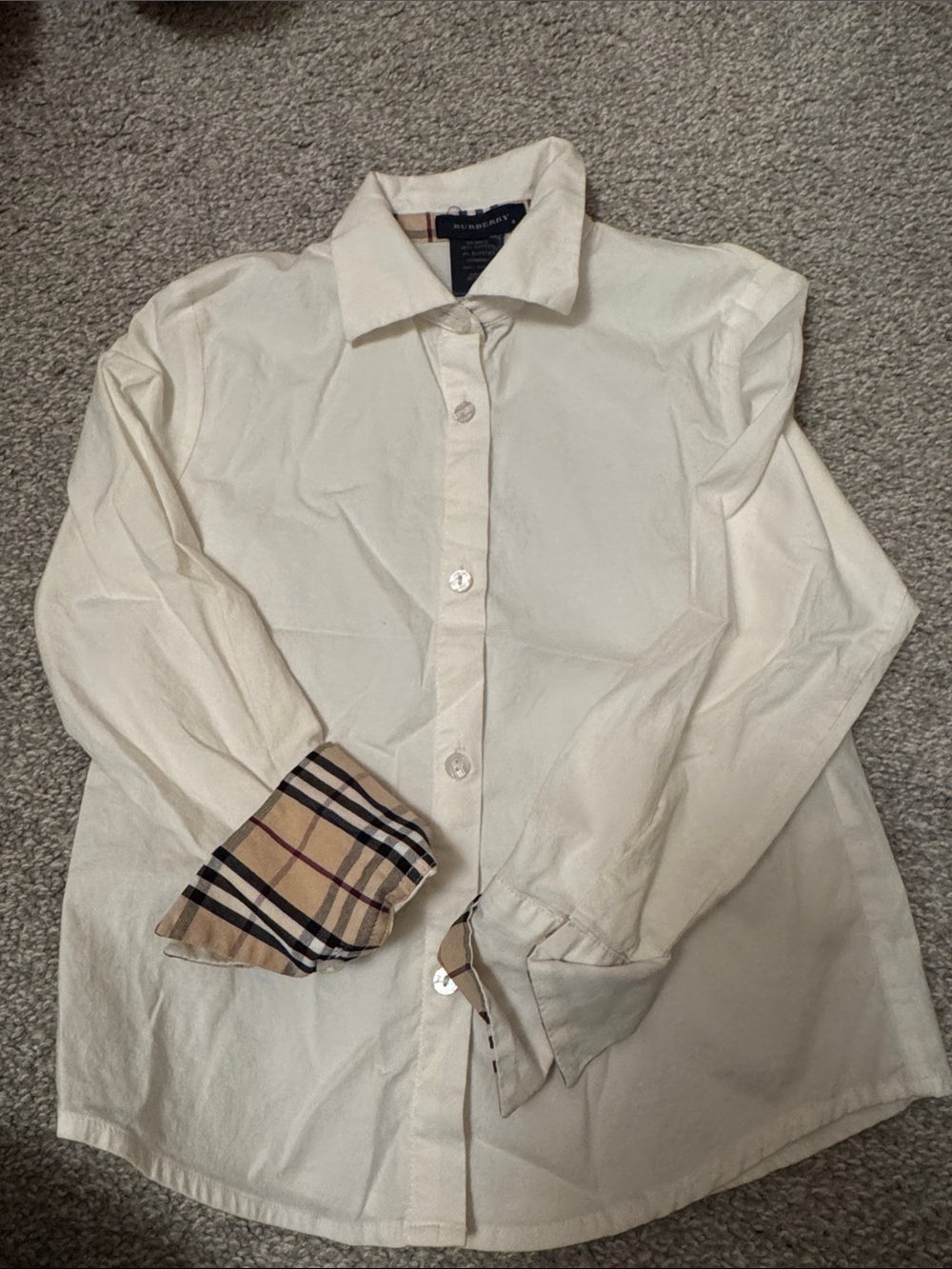 Burberry Kids Cream Button-Front Shirt Jacket with Check Cuffs